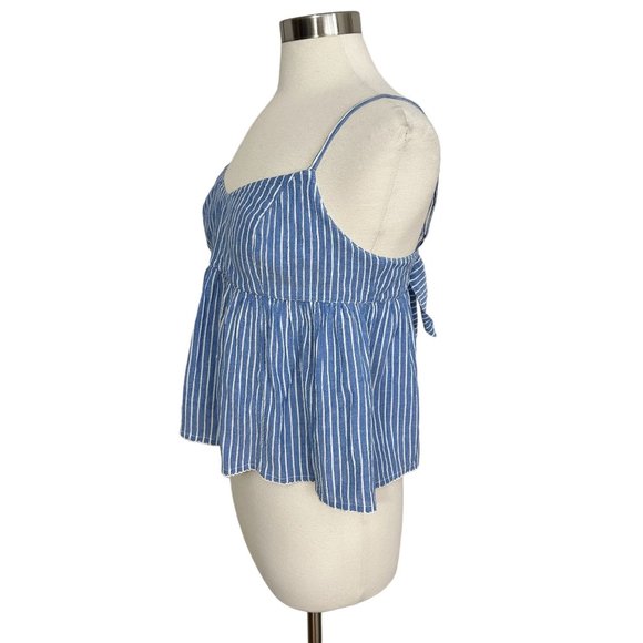 Abercrombie & Fitch SMALL Blue Striped Ruffle Tie Back Boho Tank Top - Picture 4 of 6
